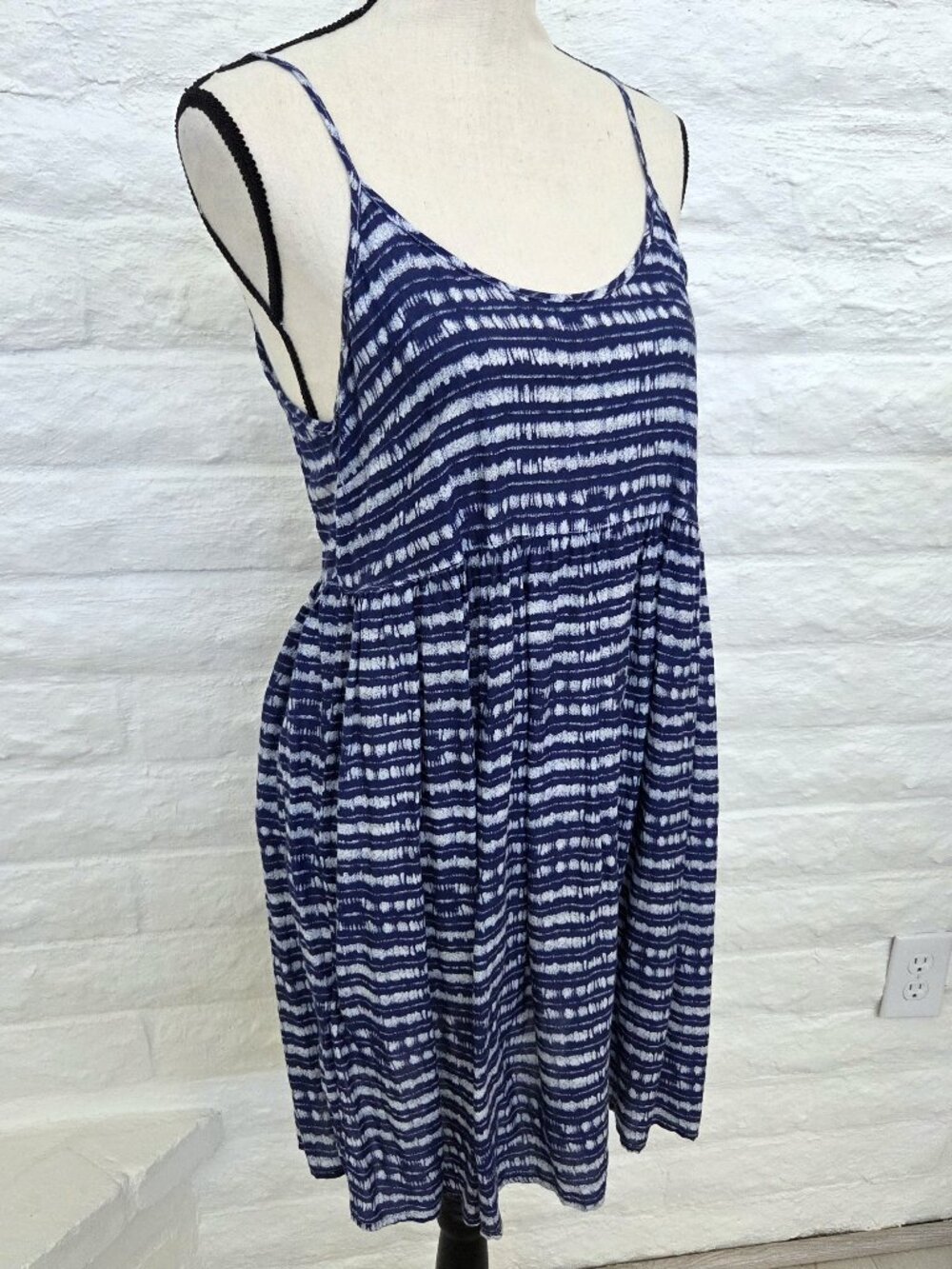 ROXY Dress Medium Blue White Sundress Cover Up Womens Mini Summer Short